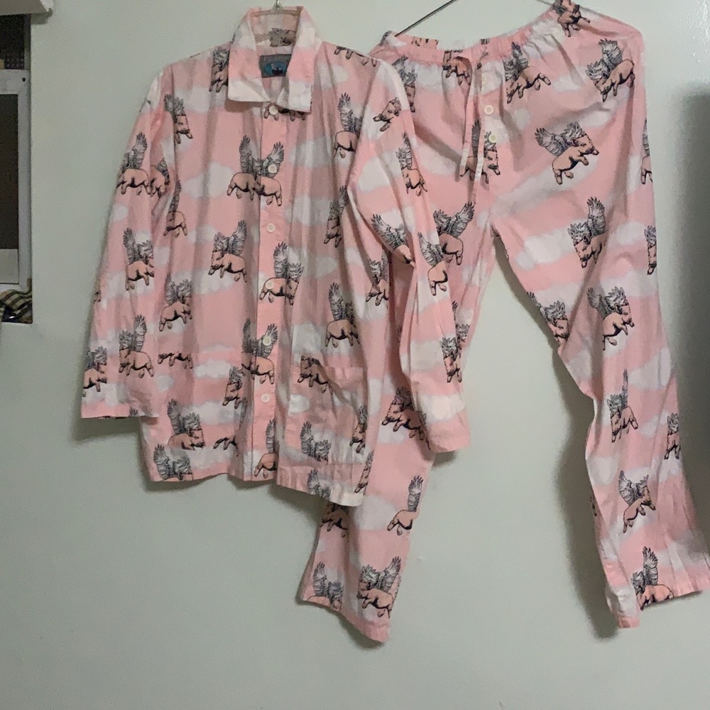 P.J. SALVAGE WOMENS PINK LONG SLEEVES PRINTED PAJAMA SET SIZE MEDIUM